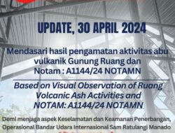 Keamanan Penerbangan,Bandara Sam Ratulangi Ditutup Atas Erupsinya Kembali Gunung Ruang